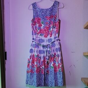 Talbots Blue and Pink Floral Midi Dress
